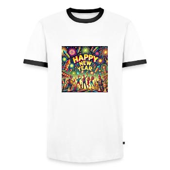 New Year's Eve Party Happy New Year - Men's Ringer Shirt - white/black - Front - AI Model Female 172 light (172cm) & AI Model Male 178 dark (178cm)