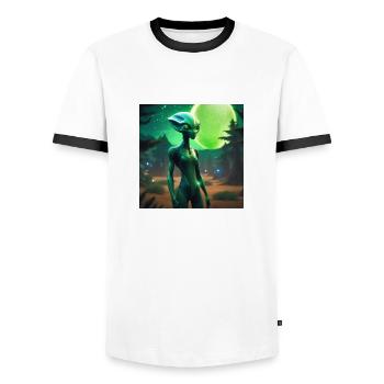 Green Moon alien - Men's Ringer Shirt - white/black - Front - AI Model Female 172 light (172cm) & AI Model Male 178 dark (178cm)