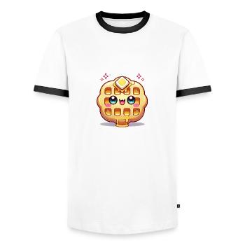 Gauffre kawaii waffle cute - T-shirt contrasté Homme - blanc/noir - Devant - AI Model Female 172 light (172cm) & AI Model Male 178 dark (178cm)