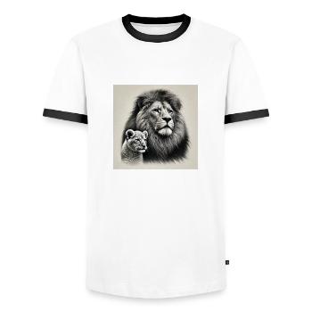 Löwe Xx - Männer Kontrast-T-Shirt - Weiß/Schwarz - Vorne - AI Model Female 172 light (172cm) & AI Model Male 178 dark (178cm)