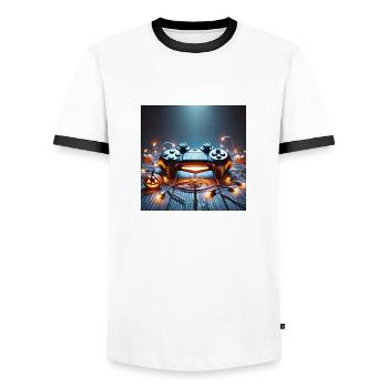 PS Controller - Men's Ringer Shirt - white/black - Front - AI Model Female 172 light (172cm) & AI Model Male 178 dark (178cm)