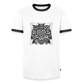 EULE II - Männer Kontrast-T-Shirt - Weiß/Schwarz - Vorne - AI Model Female 172 light (172cm) & AI Model Male 178 dark (178cm)