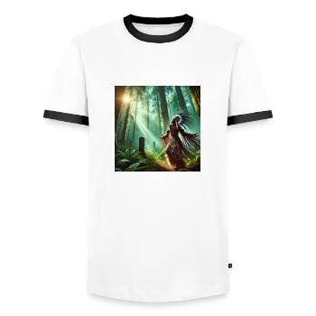 Shaman in Trance (A) - Men's Ringer Shirt - white/black - Front - AI Model Female 172 light (172cm) & AI Model Male 178 dark (178cm)