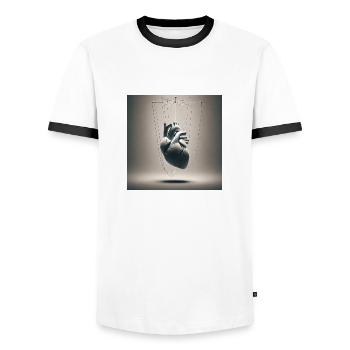 The threads of emotions - Men's Ringer Shirt - white/black - Front - AI Model Female 172 light (172cm) & AI Model Male 178 dark (178cm)
