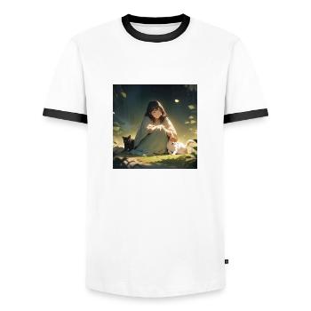 Fille avec chien et chat - T-shirt contrasté Homme - blanc/noir - Devant - AI Model Female 172 light (172cm) & AI Model Male 178 dark (178cm)