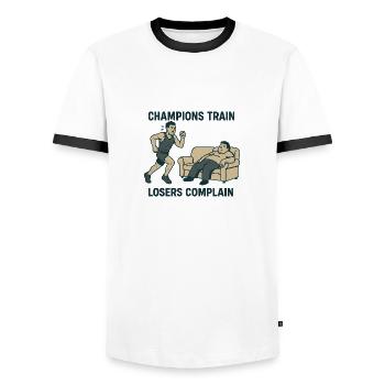 Champions train, losers complain - Men's Ringer Shirt - white/black - Front - AI Model Female 172 light (172cm) & AI Model Male 178 dark (178cm)