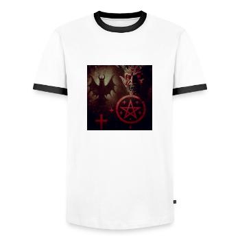 Luzifer und Dämon - Männer Kontrast-T-Shirt - Weiß/Schwarz - Vorne - AI Model Female 172 light (172cm) & AI Model Male 178 dark (178cm)