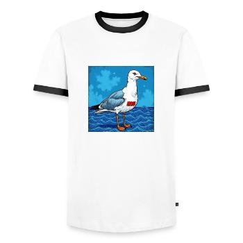 Moin, vous les pirates de la plage - T-shirt contrasté Homme - blanc/noir - Devant - AI Model Female 172 light (172cm) & AI Model Male 178 dark (178cm)