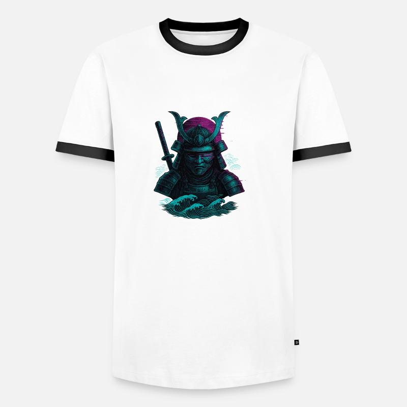 Glitch Samurai – Der digitale Krieger - Männer Kontrast-T-Shirt - Weiß/Schwarz