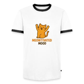 Miau-Stimmung – energiegeladene Katzen-Vibes - Männer Kontrast-T-Shirt - Weiß/Schwarz - Vorne - AI Model Female 172 light (172cm) & AI Model Male 178 dark (178cm)