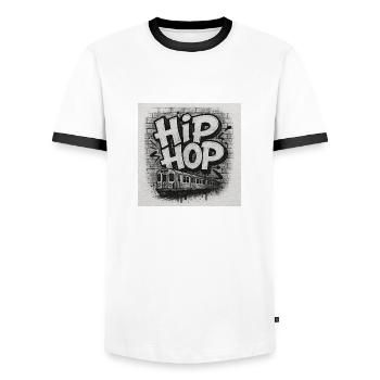 HipHopTrainBlack&White - Men's Ringer Shirt - white/black - Front - AI Model Female 172 light (172cm) & AI Model Male 178 dark (178cm)