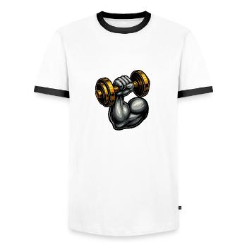 Bras musculaire avec haltère – Gym Motivation - T-shirt contrasté Homme - blanc/noir - Devant - AI Model Female 172 light (172cm) & AI Model Male 178 dark (178cm)