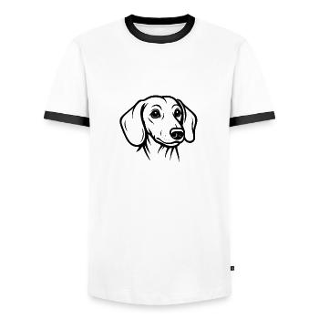 TinyPaws Black & White Edition Dackel Style b - Männer Kontrast-T-Shirt - Weiß/Schwarz - Vorne - AI Model Female 172 light (172cm) & AI Model Male 178 dark (178cm)