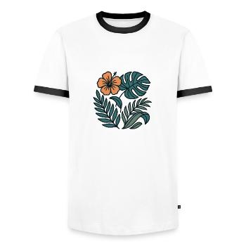 Aloha Flora - Männer Kontrast-T-Shirt - Weiß/Schwarz - Vorne - AI Model Female 172 light (172cm) & AI Model Male 178 dark (178cm)