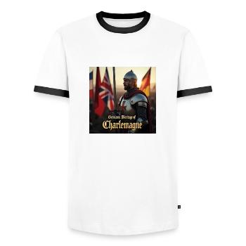 Flux Dev a medieval knight from the Crusades - Männer Kontrast-T-Shirt - Weiß/Schwarz - Vorne - AI Model Female 172 light (172cm) & AI Model Male 178 dark (178cm)