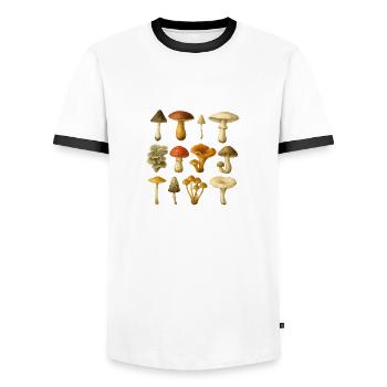 Mushrooms - Mushrooms - Mushroom Mushroom - Men's Ringer Shirt - white/black - Front - AI Model Female 172 light (172cm) & AI Model Male 178 dark (178cm)