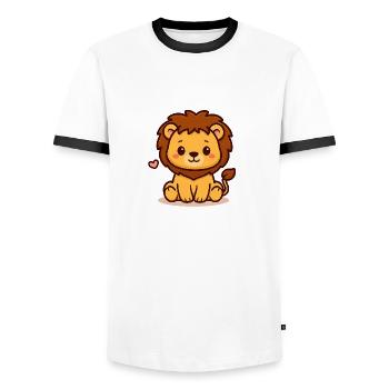 Petit lion – Courageux et mignon - T-shirt contrasté Homme - blanc/noir - Devant - AI Model Female 172 light (172cm) & AI Model Male 178 dark (178cm)