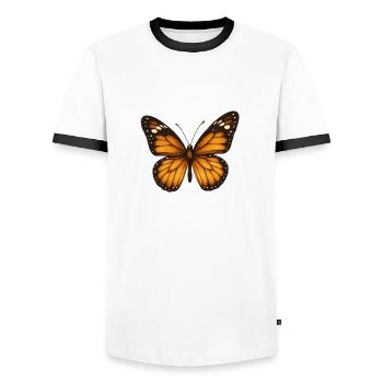 Monarch butterflies – delicate & majestic - Men's Ringer Shirt - white/black - Front - AI Model Female 172 light (172cm) & AI Model Male 178 dark (178cm)