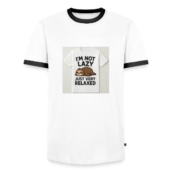 I'm Not Lazy – Just Very Relaxed - Men's Ringer Shirt - white/black - Front - AI Model Female 172 light (172cm) & AI Model Male 178 dark (178cm)