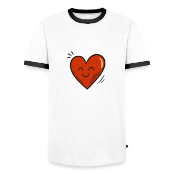 Leaping Heart – Quand l’amour danse - T-shirt contrasté Homme - blanc/noir - Devant - AI Model Female 172 light (172cm) & AI Model Male 178 dark (178cm)