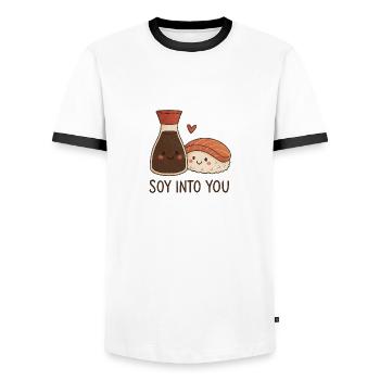 Soy into you - Men's Ringer Shirt - white/black - Front - AI Model Female 172 light (172cm) & AI Model Male 178 dark (178cm)
