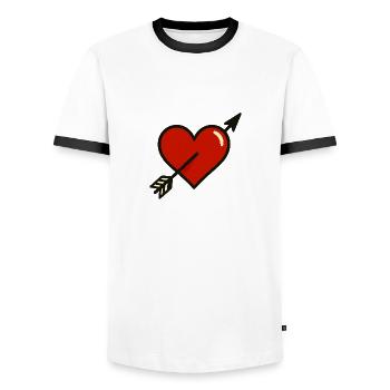 Treffer ins Herz – Wenn’s dich erwischt - Männer Kontrast-T-Shirt - Weiß/Schwarz - Vorne - AI Model Female 172 light (172cm) & AI Model Male 178 dark (178cm)