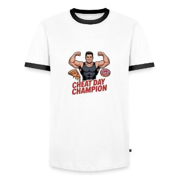 Chat Day Champion Fitness - Men's Ringer Shirt - white/black - Front - AI Model Female 172 light (172cm) & AI Model Male 178 dark (178cm)