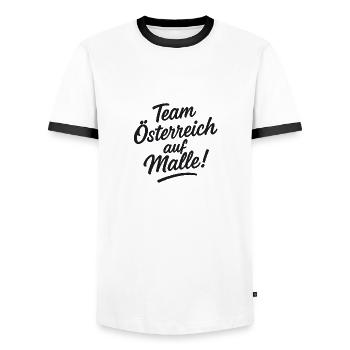 Team Österreich auf Malle! - Männer Kontrast-T-Shirt - Weiß/Schwarz - Vorne - AI Model Female 172 light (172cm) & AI Model Male 178 dark (178cm)