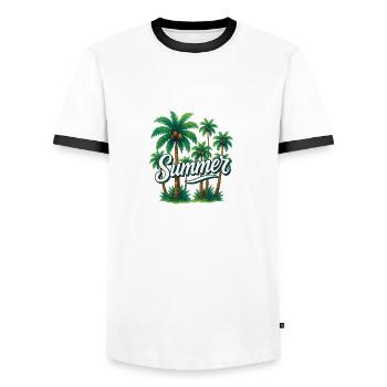 Ambiance estivale - T-shirt contrasté Homme - blanc/noir - Devant - AI Model Female 172 light (172cm) & AI Model Male 178 dark (178cm)