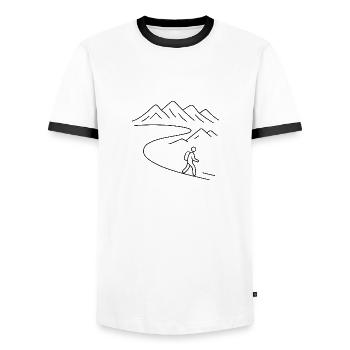 Wandernd über die Alpen - Männer Kontrast-T-Shirt - Weiß/Schwarz - Vorne - AI Model Female 172 light (172cm) & AI Model Male 178 dark (178cm)