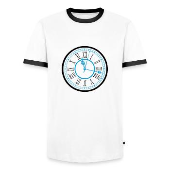 clock time clock time hourglass hourglass33 - Men's Ringer Shirt - white/black - Front - AI Model Female 172 light (172cm) & AI Model Male 178 dark (178cm)