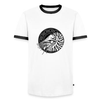Keltischer Nautilus (Schwarz/Kreis) - Männer Kontrast-T-Shirt - Weiß/Schwarz - Vorne - AI Model Female 172 light (172cm) & AI Model Male 178 dark (178cm)