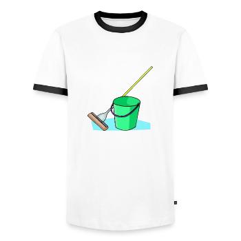 cleaning cleaning woman broom wischmop53 - Men's Ringer Shirt - white/black - Front - AI Model Female 172 light (172cm) & AI Model Male 178 dark (178cm)