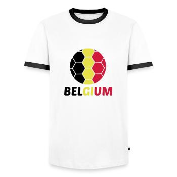 Belgium Belgium Text Flag Cool Football Fan Fun - Men's Ringer Shirt - white/black - Front - AI Model Female 172 light (172cm) & AI Model Male 178 dark (178cm)