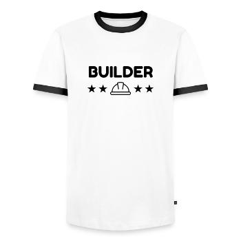 manoeuvre / chantier / bâtiment / ouvrier - T-shirt contrasté Homme - blanc/noir - Devant - AI Model Female 172 light (172cm) & AI Model Male 178 dark (178cm)