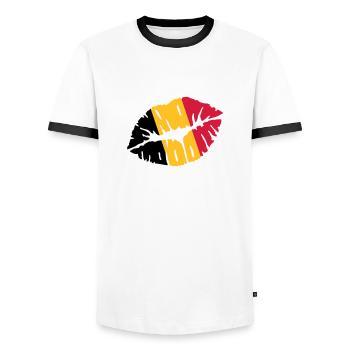 Belgien - Männer Kontrast-T-Shirt - Weiß/Schwarz - Vorne - AI Model Female 172 light (172cm) & AI Model Male 178 dark (178cm)