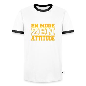 EN MODE ZEN - T-shirt contrasté Homme - blanc/noir - Devant - AI Model Female 172 light (172cm) & AI Model Male 178 dark (178cm)