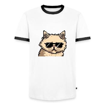 Perserkatze Negan mit Sonnenbrille in Pixelart - Männer Kontrast-T-Shirt - Weiß/Schwarz - Vorne - AI Model Female 172 light (172cm) & AI Model Male 178 dark (178cm)