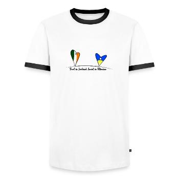 Feet in Ireland, heart in Ukraine - Men's Ringer Shirt - white/black - Front - AI Model Female 172 light (172cm) & AI Model Male 178 dark (178cm)
