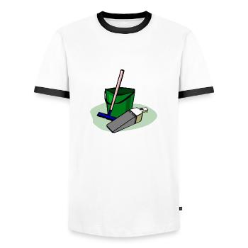 cleaning cleaning cleaning woman broom wischmop30 - Men's Ringer Shirt - white/black - Front - AI Model Female 172 light (172cm) & AI Model Male 178 dark (178cm)