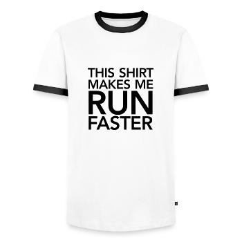 This Shirt Makes Me Run Faster - Men's Ringer Shirt - white/black - Front - AI Model Female 172 light (172cm) & AI Model Male 178 dark (178cm)