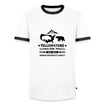 Bison Ours Yellowstone National Park Wyoming USA - T-shirt contrasté Homme - blanc/noir - Devant - AI Model Female 172 light (172cm) & AI Model Male 178 dark (178cm)