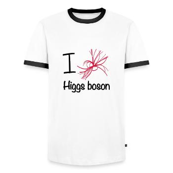 I love Higgs boson - T-shirt contrasté Homme - blanc/noir - Devant - AI Model Female 172 light (172cm) & AI Model Male 178 dark (178cm)