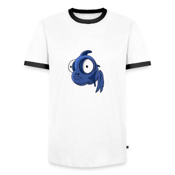 fish - Men's Ringer Shirt - white/black - Front - AI Model Female 172 light (172cm) & AI Model Male 178 dark (178cm)