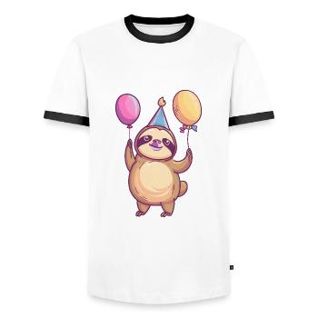 Sloth Birthday Baby - Men's Ringer Shirt - white/black - Front - AI Model Female 172 light (172cm) & AI Model Male 178 dark (178cm)