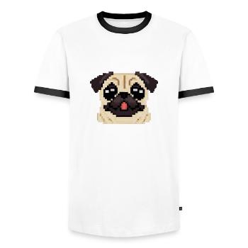 Pixel Pug Dog Lover chiot - T-shirt contrasté Homme - blanc/noir - Devant - AI Model Female 172 light (172cm) & AI Model Male 178 dark (178cm)