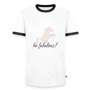 Pferde - Männer Kontrast-T-Shirt - Weiß/Schwarz - Vorne - AI Model Female 172 light (172cm) & AI Model Male 178 dark (178cm)