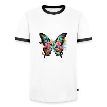 schmetterling,bunt,blumen,graffiti - Männer Kontrast-T-Shirt - Weiß/Schwarz - Vorne - AI Model Female 172 light (172cm) & AI Model Male 178 dark (178cm)