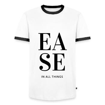 Ease in all things (Black Print) - Men's Ringer Shirt - white/black - Front - AI Model Female 172 light (172cm) & AI Model Male 178 dark (178cm)