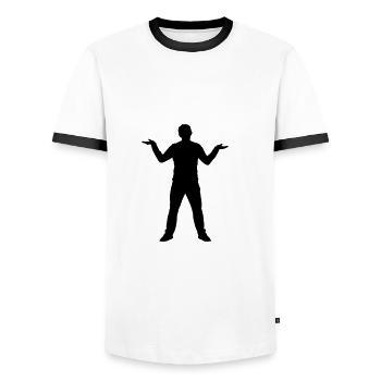 Man - Stupidity - Men's Ringer Shirt - white/black - Front - AI Model Female 172 light (172cm) & AI Model Male 178 dark (178cm)